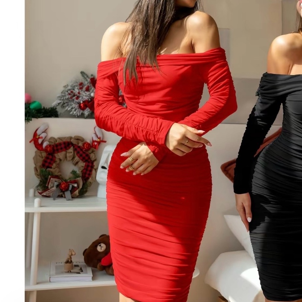 Elegant Off-Shoulder Red Dress